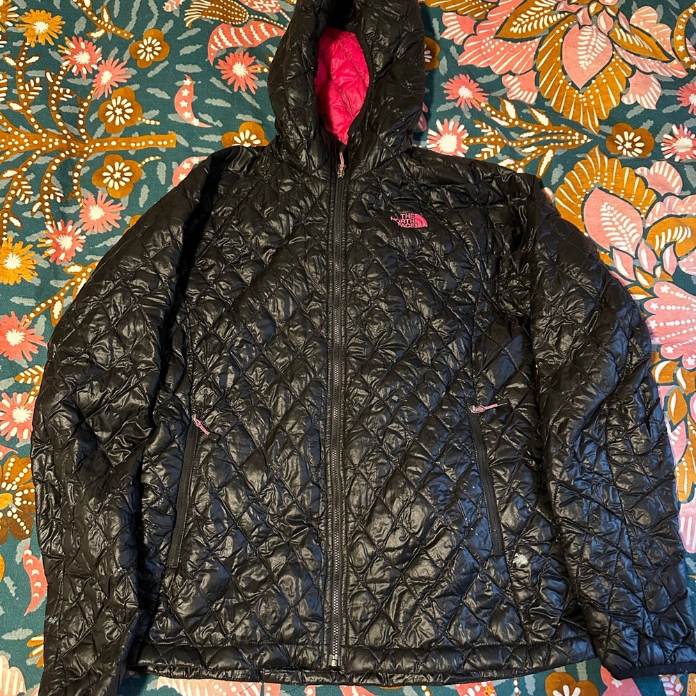 The North Face Black Quilted Jacket with Pink Lining